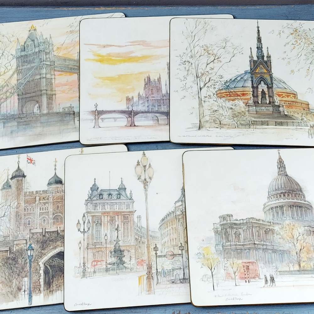 Vintage Lady Clare London Scene Watercolor Placemats